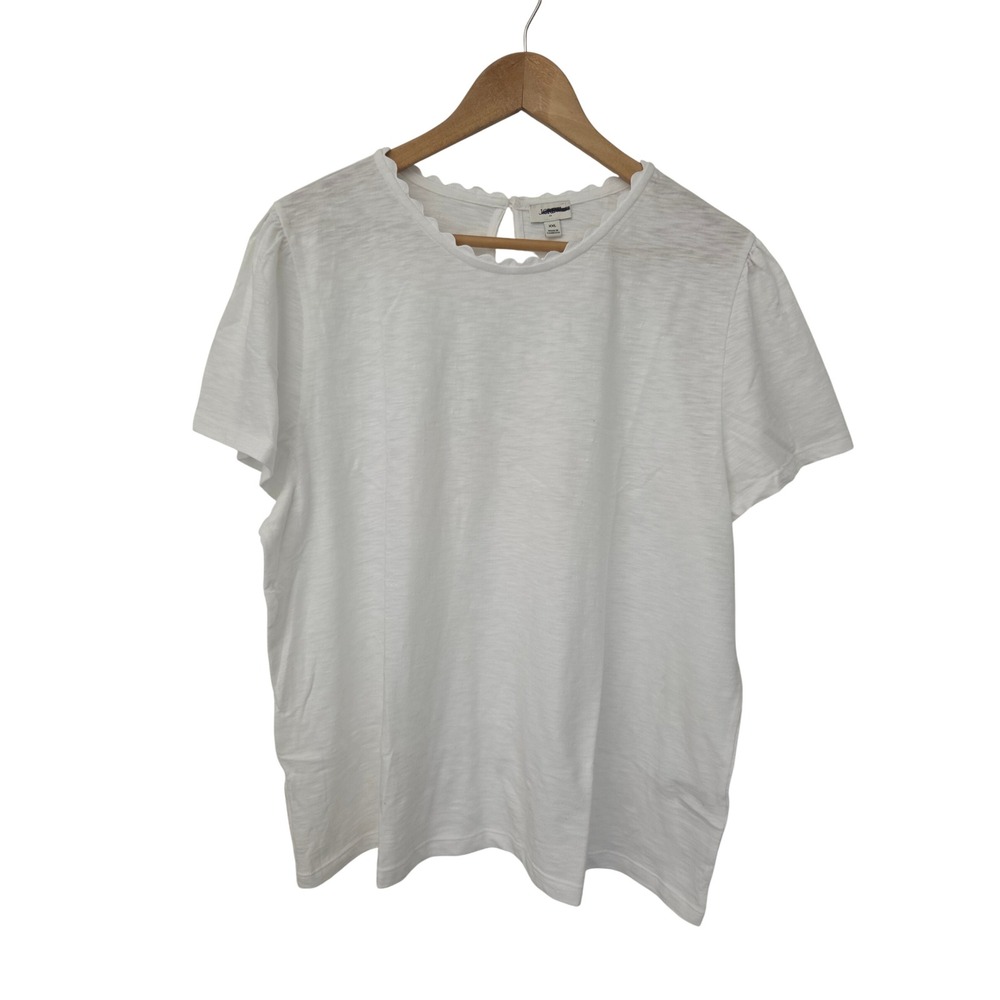 J. Crew T-Shirt Scalloped Trim Tee Women XXL White NWOT $69 CT442 - Picture 1 of 5